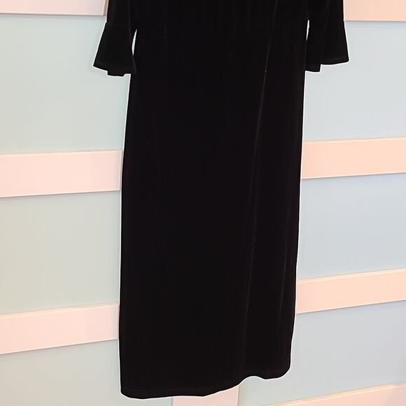 Vtg 90s Y2K Kathie Lee Black Velvet 3/4 Sleeve Maxi Faux Fur Collar Goth Large - Picture 7 of 8